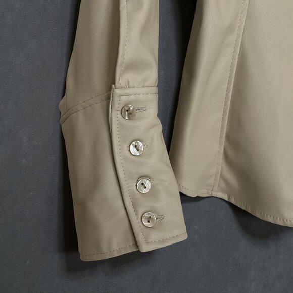 ZARA Faux Leather Button-Down Shirt- Cream Sz S - Picture 3 of 5